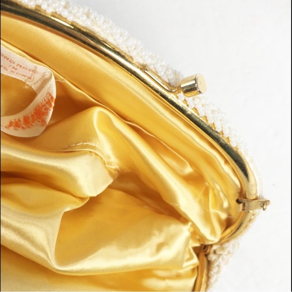 Vintage 60s La Regale White Beaded Sequin Evening Bag Purse 8" Frame Cocktail - Picture 6 of 8